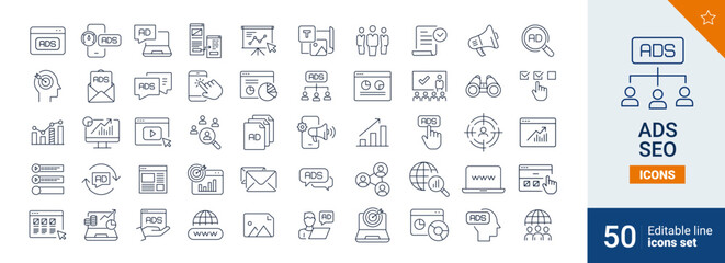 Ads icons Pixel perfect. Communication, support, web, ...	
