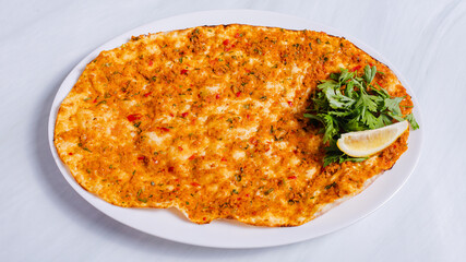 Meat lahmacun top view isolated