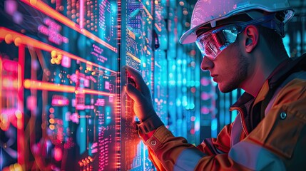 electrical engineer. checking electrical control systems industrial plant