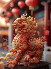Fototapeta premium Auspicious Kirin, Chinese Art Mascot for Good Fortune