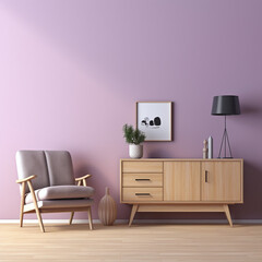 Pastel purple blank wall in a well-lit living room with furniture
