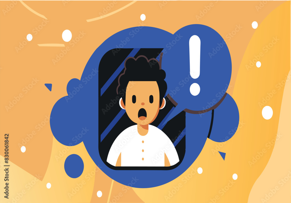 Poster a cartoon of a man with a shocked expression and a question mark above him