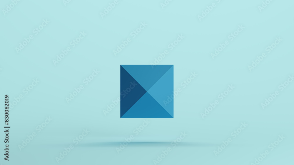 Poster blue pyramid face geometric shape solid structure prism pale background 3d illustration render digit