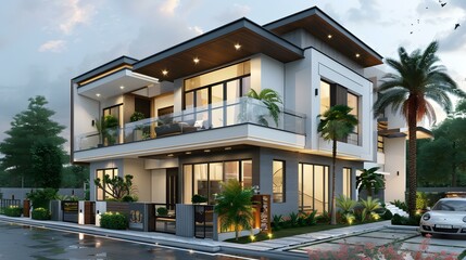 Fototapeta premium The exterior design effect picture of a modern house