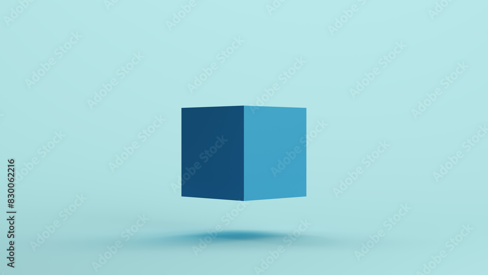 Poster blue cube face geometric shape solid structure box pale background 3d illustration render digital re