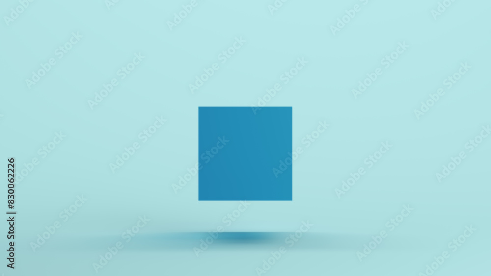 Poster blue cube face geometric shape solid structure box pale background 3d illustration render digital re