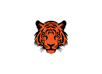 Vector illustration of a cartoon portrait of a tiger on a white background