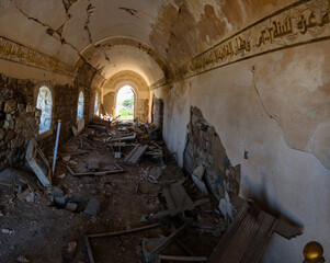 Destruction in the historic Cairo Citadel due to the war in the city of Taiz, Yemen