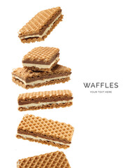 Creative layout made of waffles on the white background. Food concept. Macro concept.