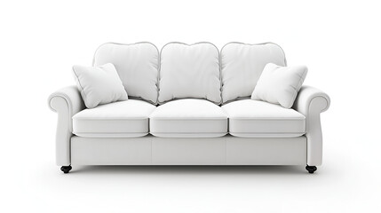 Three Seats Cozy White Fabric Sofa Isolated,
Bright living room interior with white sofa and green plants
