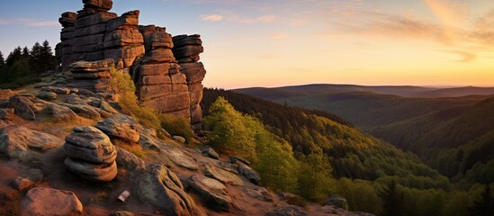 The view of beautiful rocks is very wide from the top of the hill