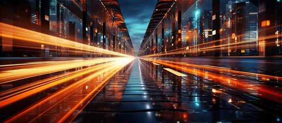 Fototapeta premium binary code numbers on motion blurred asphalt road digital matrix