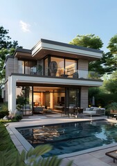 Fototapeta premium Modern house with swimming pool