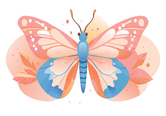 A butterfly with blue wings and pink body