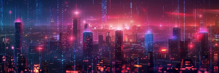 Futuristic Smart Cyber City: Innovative Urban Landscape in Digital Circuitry, futuristic technology concept,  graphic banner design