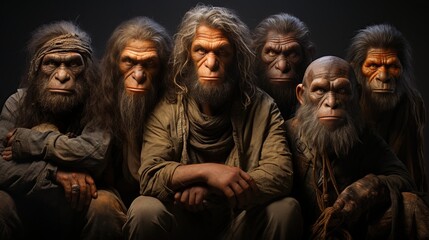 portrait of early human evolution, prehistoric humans, apes