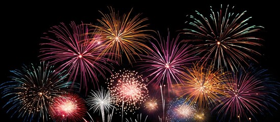 Naklejka premium colorful holiday fireworks on the black sky dark