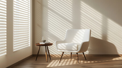 Fototapeta premium Cozy Reading Nook with Armchair and Side Table in Sunlight