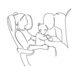 mother and baby on the plane