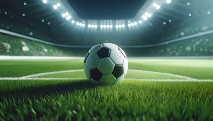 Wallpaper with a soccer ball on green field.