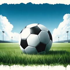 Watercolor illustration of soccer ball on green grass.
