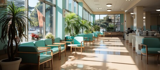 empty room with Chairs lined up in hospital