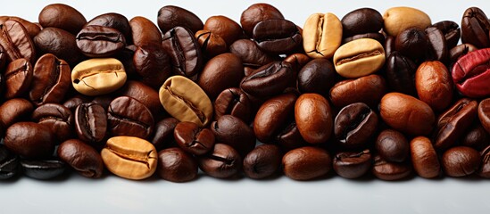 photo of brown coffee beans on isolated white background