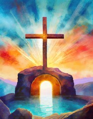 The empty cross, the river of life, salvation, eternal life