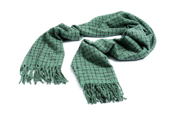 One beautiful green scarf on white background