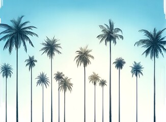 Watercolor illustration of a summer scene with palm trees against a clear blue sky.
