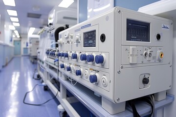 Row of Machines on Blue Floor