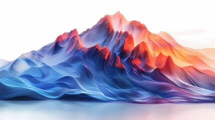 Blue and orange mountains and rivers silk landscape poster background