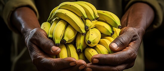 hands A middleman who buys bananas from farmers Bananas yellow