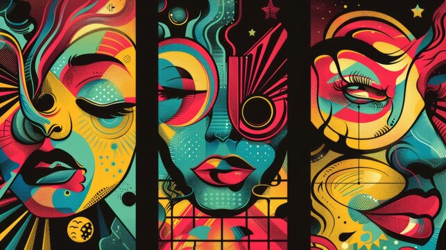 variation of retro stickers vector