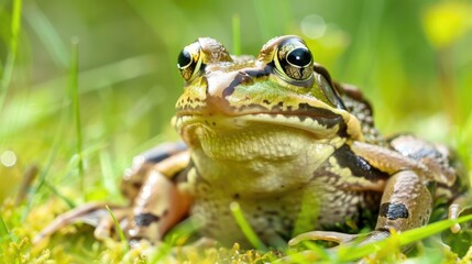 Obraz premium Attractive European Common Frog in the Garden