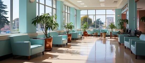 empty room with Chairs lined up in hospital