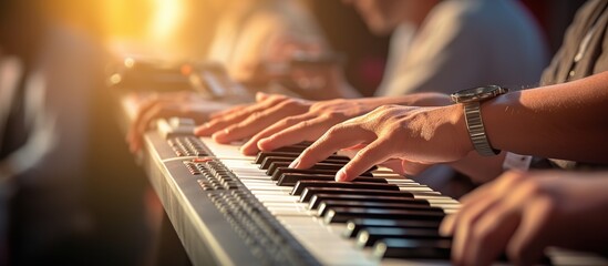 portrait of male hands playing the piano musical instrument