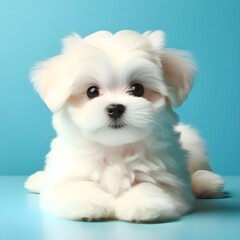 Adorable White Maltese Puppy Sitting Indoors on a Sunny Day