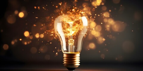 A light bulb symbolizing creativity and inspiration emitting brilliant sparks of light. Concept Creativity, Inspiration, Light Bulb, Sparks, Brilliant