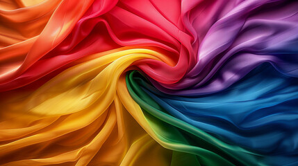 Obraz premium 3D display podium, bright background with rainbow flying silk cloth curtain. Nature wind. Beauty, cosmetic product presentation stand. Luxury feminine mockup 3d render advertisement. Cotton fabrick 