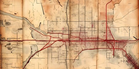 Vintage map of Washington Missouri showcasing retro US city streets. Concept Vintage Map, Washington Missouri, Retro Streets, US City, Cartography