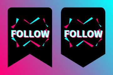 Set of stickers for a popular social network. Black - blue  - pink sticker on gradient background. Modern advertising social media design.