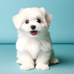 Obraz premium Adorable White Maltese Puppy Sitting Indoors on a Sunny Day