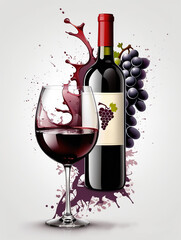 Bottle and glass with red wine, Generative AI Art