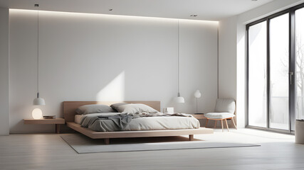 Interior modern bedroom, Minimalism, Generative AI