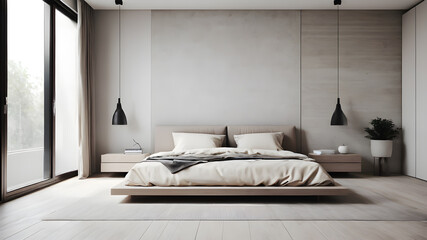 Interior modern bedroom, Minimalism, Generative AI
