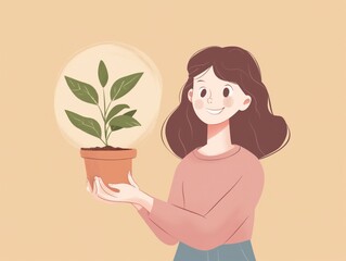 woman holding a plant