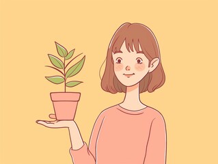 girl with holding plant