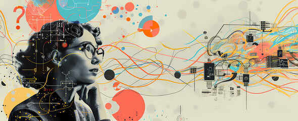 A Digital Collage of Various Icons Representing AI - Futuristic Technology Concept