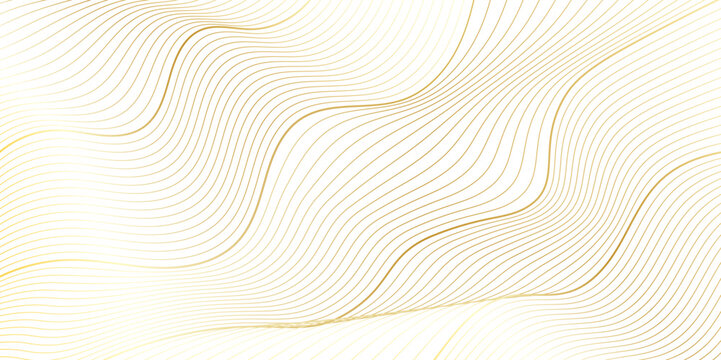 Abstract golden linear background with flowing particles. Digital future technology concept. Abstract gold paper wave background and abstract gradient and gold wave curve lines.	
